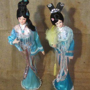 1950's Asian Display Dolls, Handmade Light Weight Tall Elegant Dressed Dolls